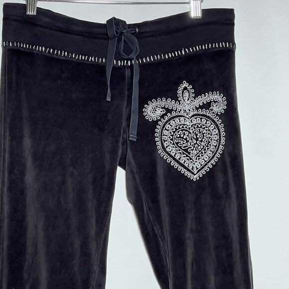 Twisted Heart Y2K Velour Embelished Sweat Pants Black Womens Size M Lounge - Picture 2 of 9